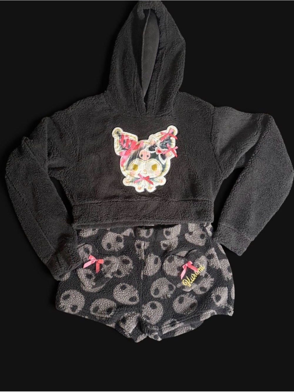 Kuromi Sanrio Women’s Black Fuzzy 2-Piece Set -Size Medium